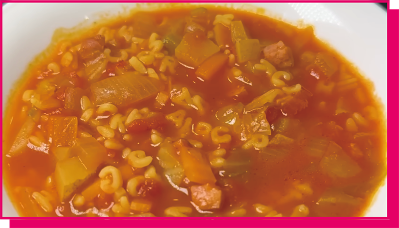 給食のABCスープ、豚たまポン酢炒めの材料